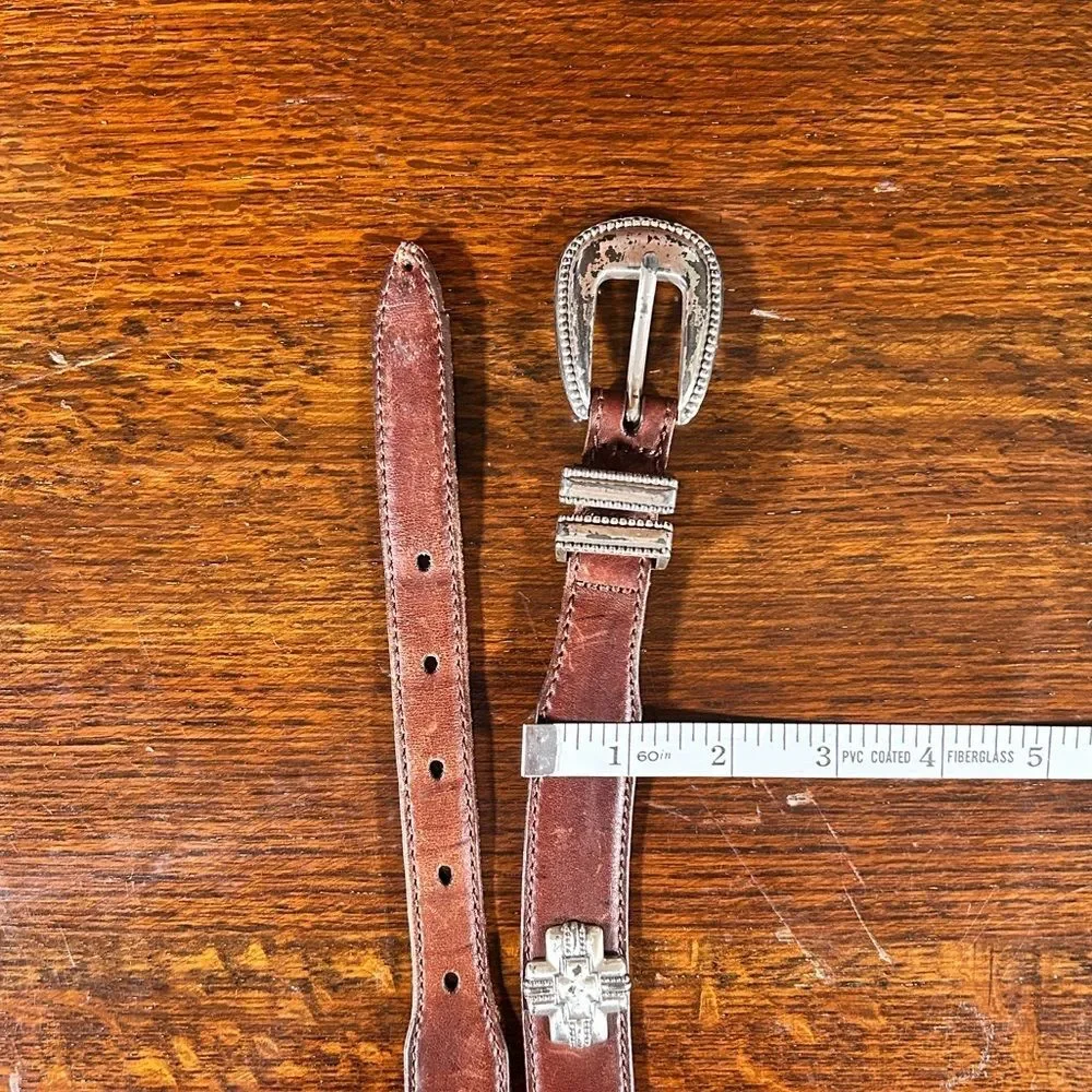 FOSSIL Brown Leather, Silver Accents Buckle Bohemian Western Belt Size:3XL